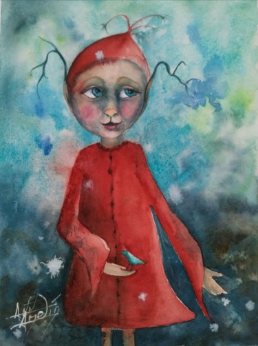 Painting titled "Pioupiou" by Anne Hamelin, Original Artwork, Watercolor