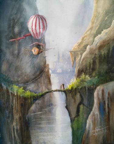 Painting titled "Le Voyage de Dan" by Anne Hamelin, Original Artwork, Watercolor