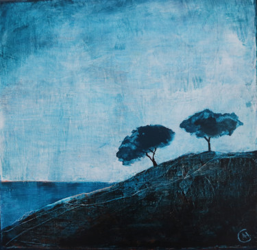 Peinture intitulée "Petit-paysage-bleu-…" par Anne Hervy, Œuvre d'art originale, Acrylique