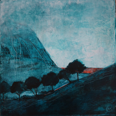 Peinture intitulée "Petit-paysage-bleu-…" par Anne Hervy, Œuvre d'art originale, Acrylique