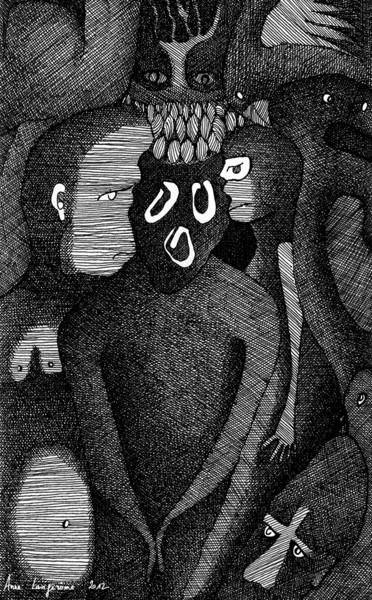 Dibujo titulada "Paravent Hibou" por Anne Langérôme, Obra de arte original, Otro