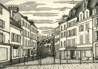 "Place de la cathédr…" başlıklı Resim Anne Langérôme tarafından, Orijinal sanat, Mürekkep