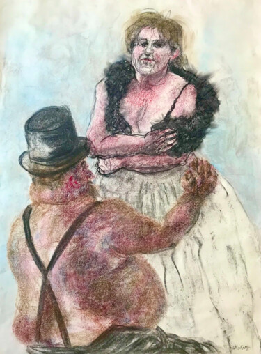 Drawing titled "Au Moulin Rouge" by Anne Malvy, Original Artwork, Pastel