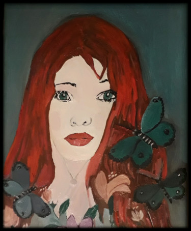 Pintura titulada "GREEN BUTTERFLIES" por Anne Bazabidila, Obra de arte original, Oleo
