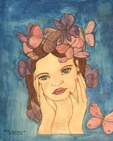 Painting titled "BUTTERFLY PRINCESS" by Anne Bazabidila, Original Artwork, Watercolor