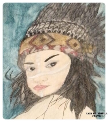Painting titled "My pretty indian in…" by Anne Bazabidila, Original Artwork, Watercolor