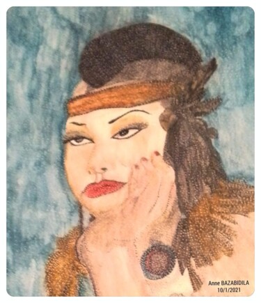 Painting titled "My iroquois in nati…" by Anne Bazabidila, Original Artwork, Watercolor