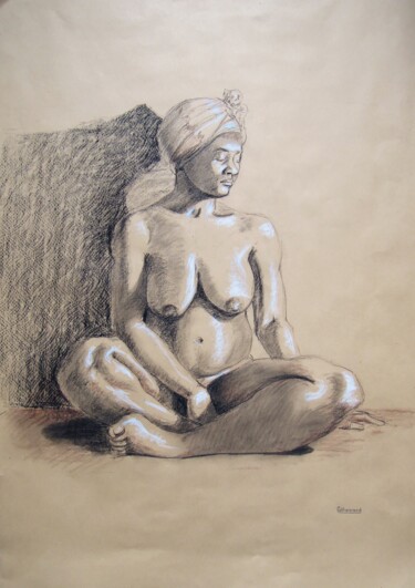 Desenho intitulada "Nu assis" por Anne-Marie Callamard, Obras de arte originais, Lápis