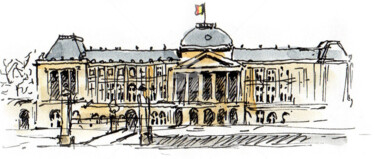 Tekening getiteld "Palais royal Bruxel…" door Anne-Marie Mary, Origineel Kunstwerk