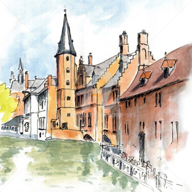 Dessin intitulée "Bruges" par Anne-Marie Mary, Œuvre d'art originale