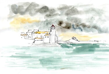 Dessin intitulée "Collioure" par Anne-Marie Mary, Œuvre d'art originale, Encre