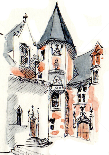 Dessin intitulée "Le Clos Lucé" par Anne-Marie Mary, Œuvre d'art originale, Aquarelle