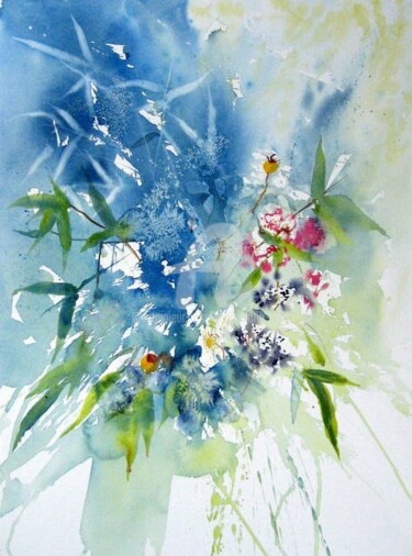 Peinture intitulée "bouquet bambou" par Anne-Marie Mary, Œuvre d'art originale, Aquarelle