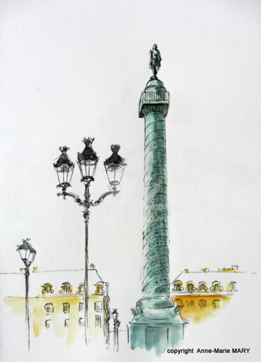 Dibujo titulada "Paris-juin-2014-Pla…" por Anne-Marie Mary, Obra de arte original, Rotulador