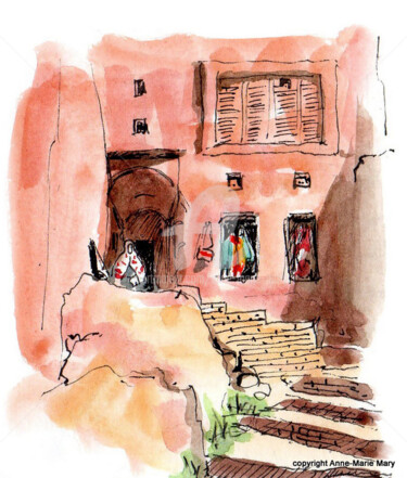 Drawing titled "Abyaneh (Iran)" by Anne-Marie Mary, Original Artwork