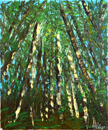 Painting titled "Forêt de bouleaux II" by Anne Marie Palaze, Original Artwork, Acrylic