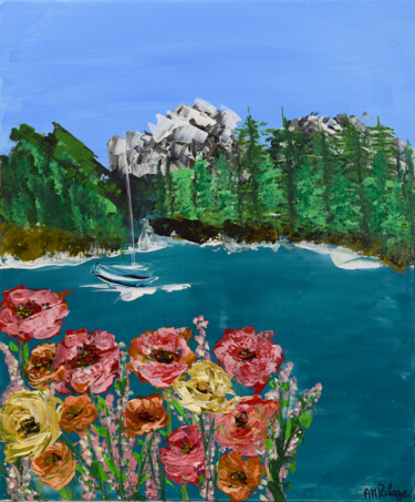 Schilderij getiteld "Lac de montagne" door Anne Marie Palaze, Origineel Kunstwerk, Acryl