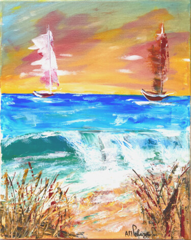 Painting titled "Plage cachée IV" by Anne Marie Palaze, Original Artwork, Acrylic