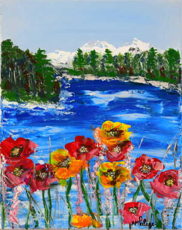 Schilderij getiteld "Lac de Montagne II" door Anne Marie Palaze, Origineel Kunstwerk, Acryl
