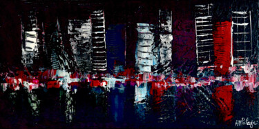Картина под названием "Nuit sur la Cité" - Anne Marie Palaze, Подлинное произведение искусства, Акрил