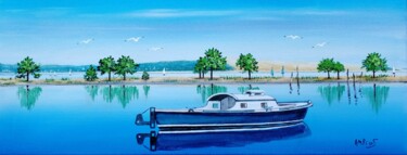 Painting titled "Pinasse bleue au Mi…" by Anne-Marie Picot, Original Artwork, Acrylic Mounted on Wood Stretcher frame