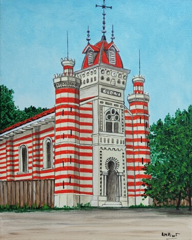 Картина под названием "Église algérienne a…" - Anne-Marie Picot, Подлинное произведение искусства, Акрил Установлен на Дерев…