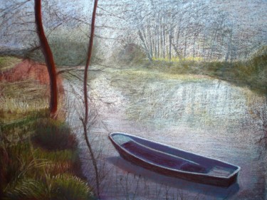 Tekening getiteld "Etang en Sologne" door Anne Marie Podrini, Origineel Kunstwerk, Pastel