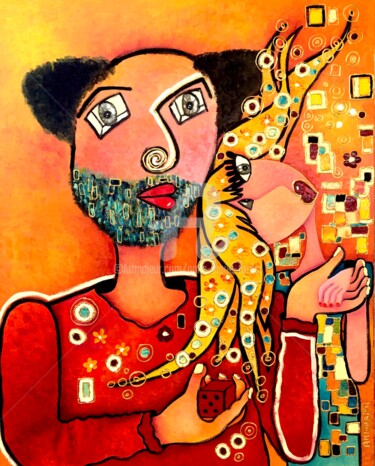 Painting titled "GUSTAV KLIMT" by Anne Marie Torrisi, Original Artwork, Oil Mounted on Wood Stretcher frame