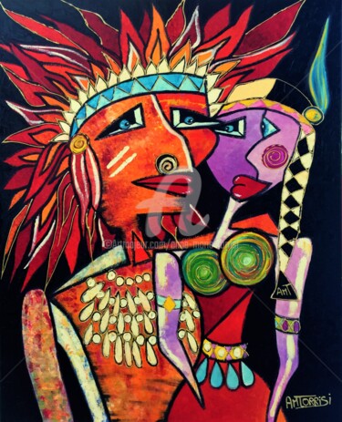 Painting titled "COUPLE CHEYENNE" by Anne Marie Torrisi, Original Artwork, Oil