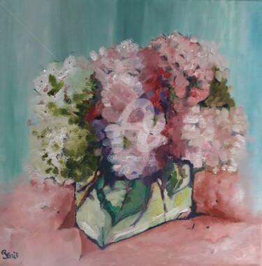 Pintura titulada "Mes hortensias" por Anne Paris, Obra de arte original, Oleo Montado en Bastidor de camilla de madera