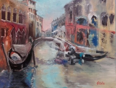 Painting titled "Venise" by Anne Paris, Original Artwork, Oil Mounted on Wood Stretcher frame