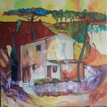 Painting titled "Le cabanon de Cézan…" by Anne Paris, Original Artwork, Oil Mounted on Wood Stretcher frame