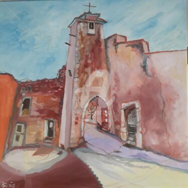 Painting titled "Roussillon, village…" by Anne Paris, Original Artwork, Oil Mounted on Wood Stretcher frame