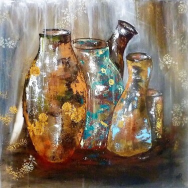 Painting titled "Pots âgés" by Anne Robin, Original Artwork, Acrylic Mounted on Wood Stretcher frame