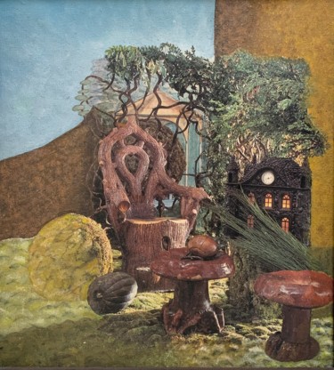 Collages intitulée "Le salon champignon…" par Anne Vidal, Œuvre d'art originale, Collages Monté sur Châssis en bois