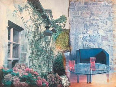 Collages intitulée "Salon de jardin" par Anne Vidal, Œuvre d'art originale, Collages Monté sur Châssis en bois