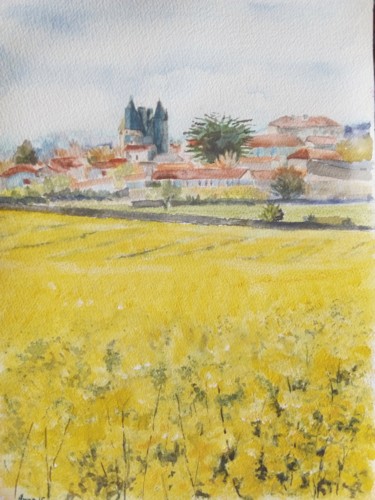 Peinture intitulée "Neuvicq champs de c…" par Anne Vincent-Rohaut, Œuvre d'art originale, Aquarelle Monté sur Autre panneau…