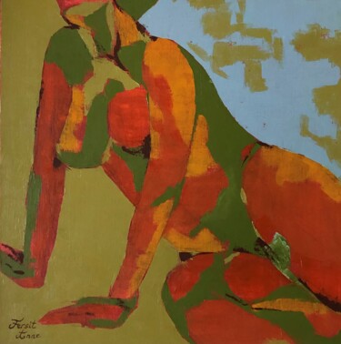 Painting titled "Sur l'herbe" by Anne Fersit, Original Artwork, Oil Mounted on Wood Stretcher frame