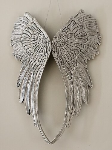 Skulptur mit dem Titel "Silver Wings 860 x…" von Annelize Hartley, Original-Kunstwerk, Holz