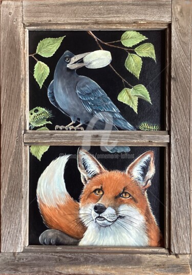 Peinture intitulée "Le corbeau et le re…" par Annemarie Laffont, Œuvre d'art originale, Acrylique
