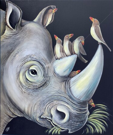 Malerei mit dem Titel "Le rhinocéros et se…" von Annemarie Laffont, Original-Kunstwerk, Acryl Auf Keilrahmen aus Holz montie…