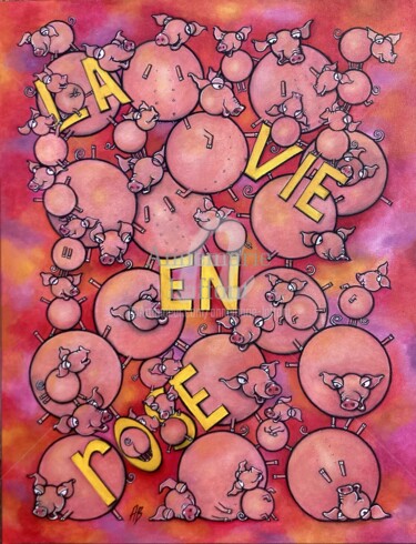 「La vie en rose」というタイトルの絵画 Annemarie Laffontによって, オリジナルのアートワーク, アクリル ウッドストレッチャーフレームにマウント