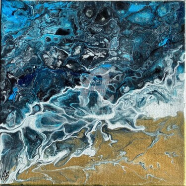 Картина под названием "Aqua abstract" - Annemarie Laffont, Подлинное произведение искусства, Акрил Установлен на Деревянная…