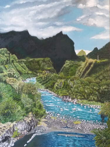 Painting titled "Rivière du Mât" by Ami, Original Artwork, Oil Mounted on Wood Stretcher frame