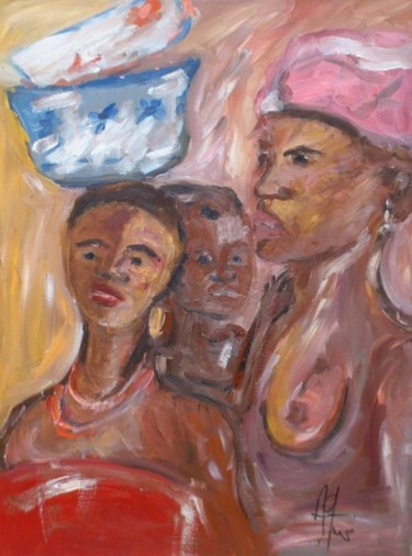 Peinture intitulée "femmes aux bassines" par Anne Paul, Œuvre d'art originale, Huile