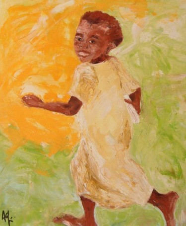 Peinture intitulée "fillette courant" par Anne Paul, Œuvre d'art originale, Huile
