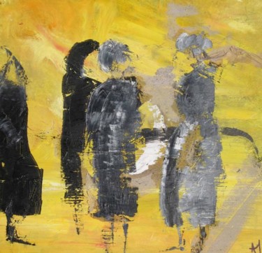 Peinture intitulée "femmes sur fond jau…" par Anne Paul, Œuvre d'art originale, Huile