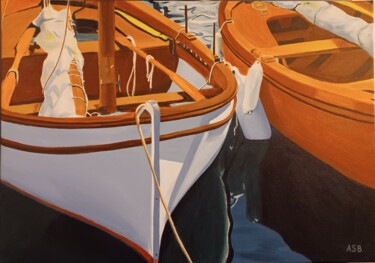 Malerei mit dem Titel "Les deux barques" von Anne-Sophie Beau, Original-Kunstwerk, Acryl Auf Keilrahmen aus Holz montiert