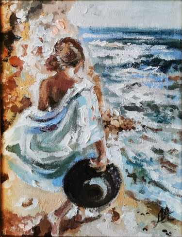 Painting titled "Girl Painting Calif…" by Annet Loginova, Original Artwork, Oil