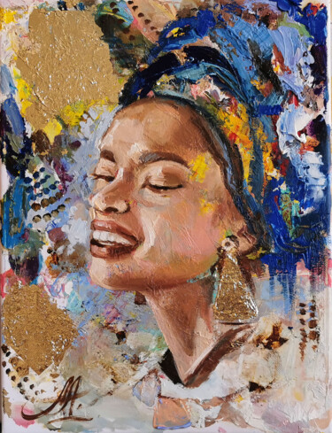 "African woman paint…" başlıklı Tablo Annet Loginova tarafından, Orijinal sanat, Petrol